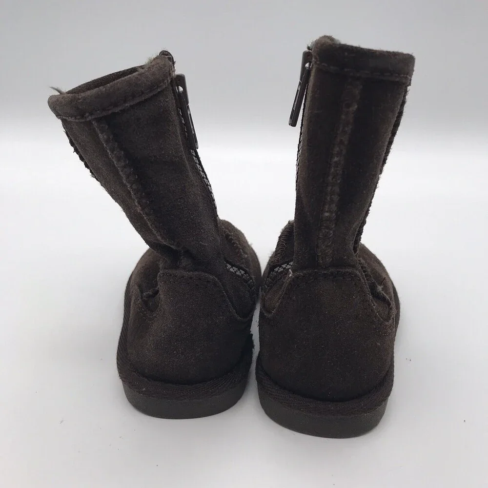 Melrose Ave Kid's 5 Brown Suede Leather Mid Calf Winter Boot Side Zip Snow Shoes